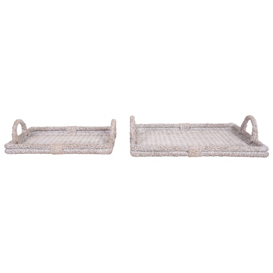 Hello Honey® Whitewashed Decorative Rattan Tray Set with Handles